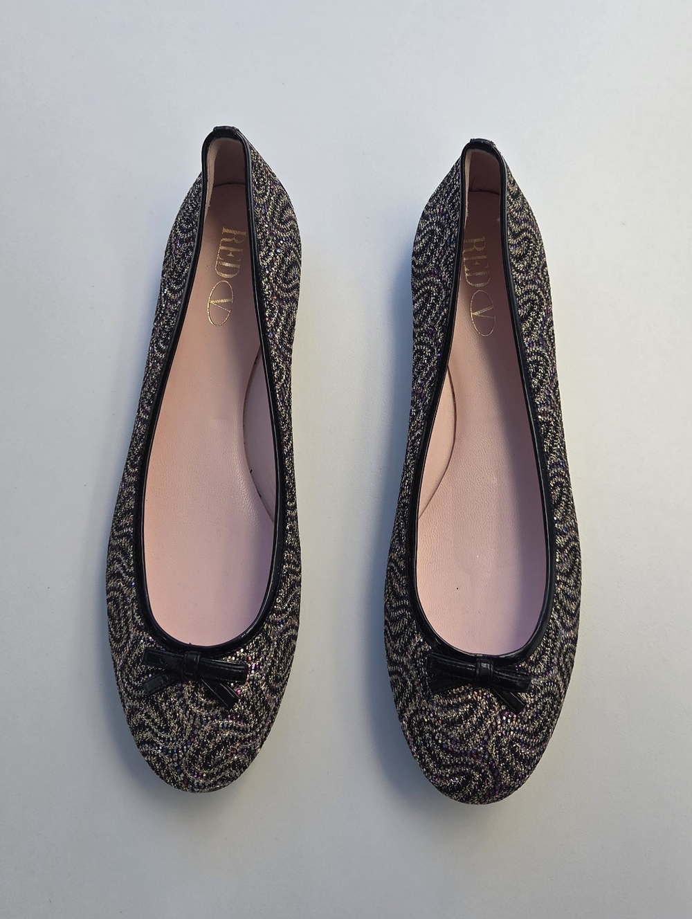 RED Valentino Black and Gold Glitter Embellished Ballet Flat - Picture 2 of 8